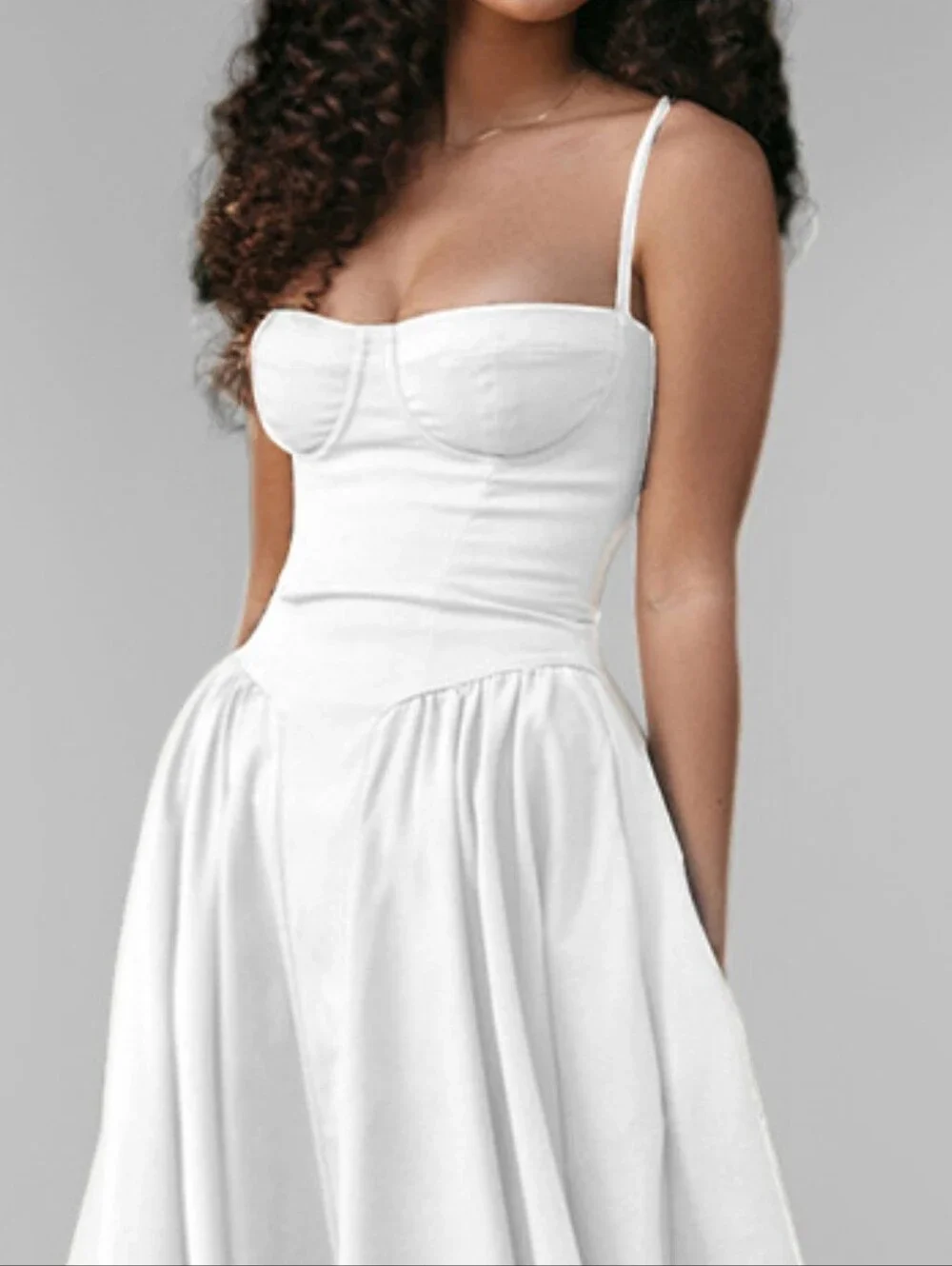Flirty Corset Strapless Taupe Fit-and-Flare Midi Princess  Dress